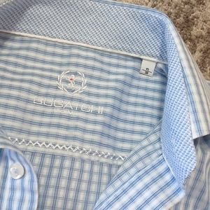 Bugatchi shirt, men's long sleeve, new, 15/38 blue and white, button down,